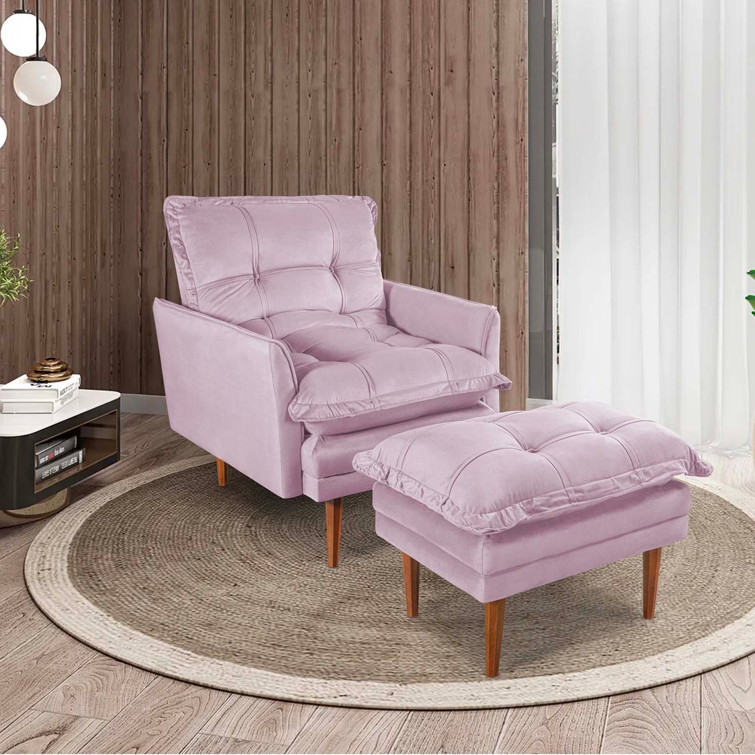 NEW HAVEN RECLINER AND OTTOMAN BLUSH