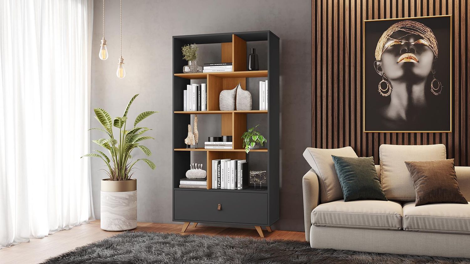 CLAREMONT BOOKSHELF GRAPHITE/CINNAMON