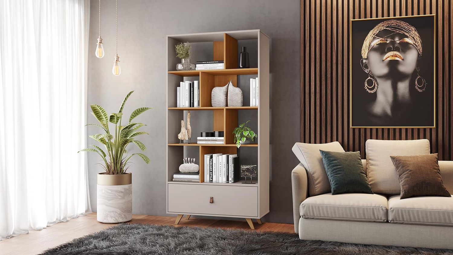 CLAREMONT BOOKSHELF OFF WHITE/CINNAMON