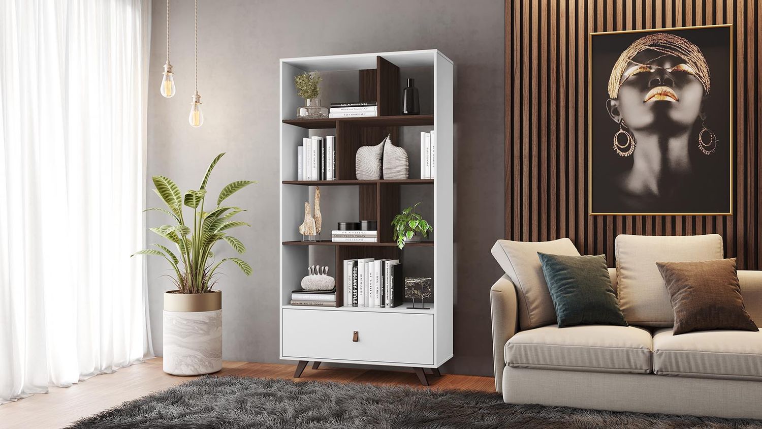 CLAREMONT BOOKSHELF WHITE/SOFT CAFFE
