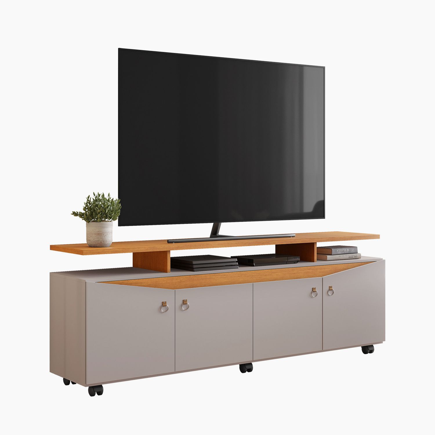 ISABELA TV STAND OFF WHITE/CINNAMON
