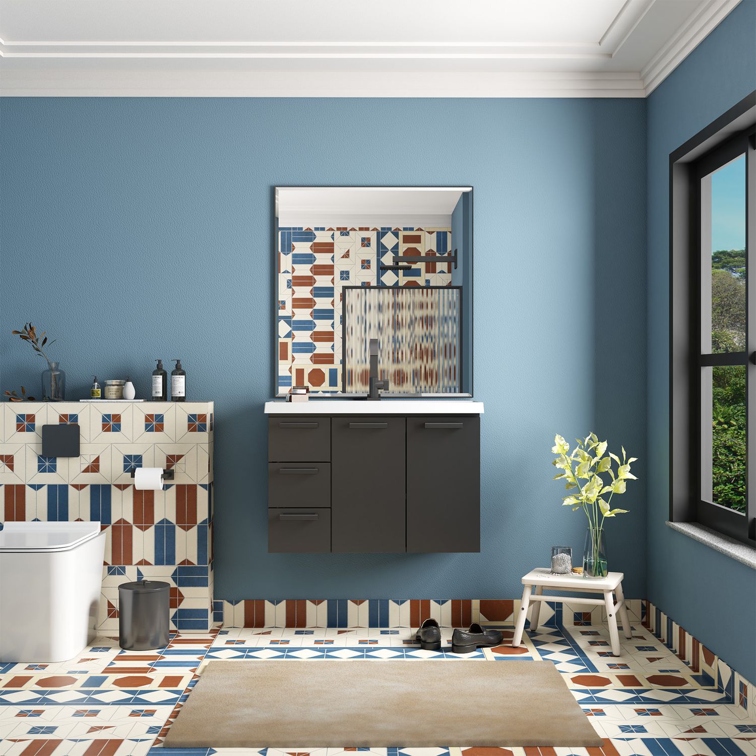 MILOS 32 IN. WALL-MOUNT VANITY BLACK W/ CULTURED MARBLE TOP