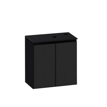 ANDROS 24 IN. WALL-MOUNT VANITY BLACK W/ GLASS DOORS + GLASS TOP