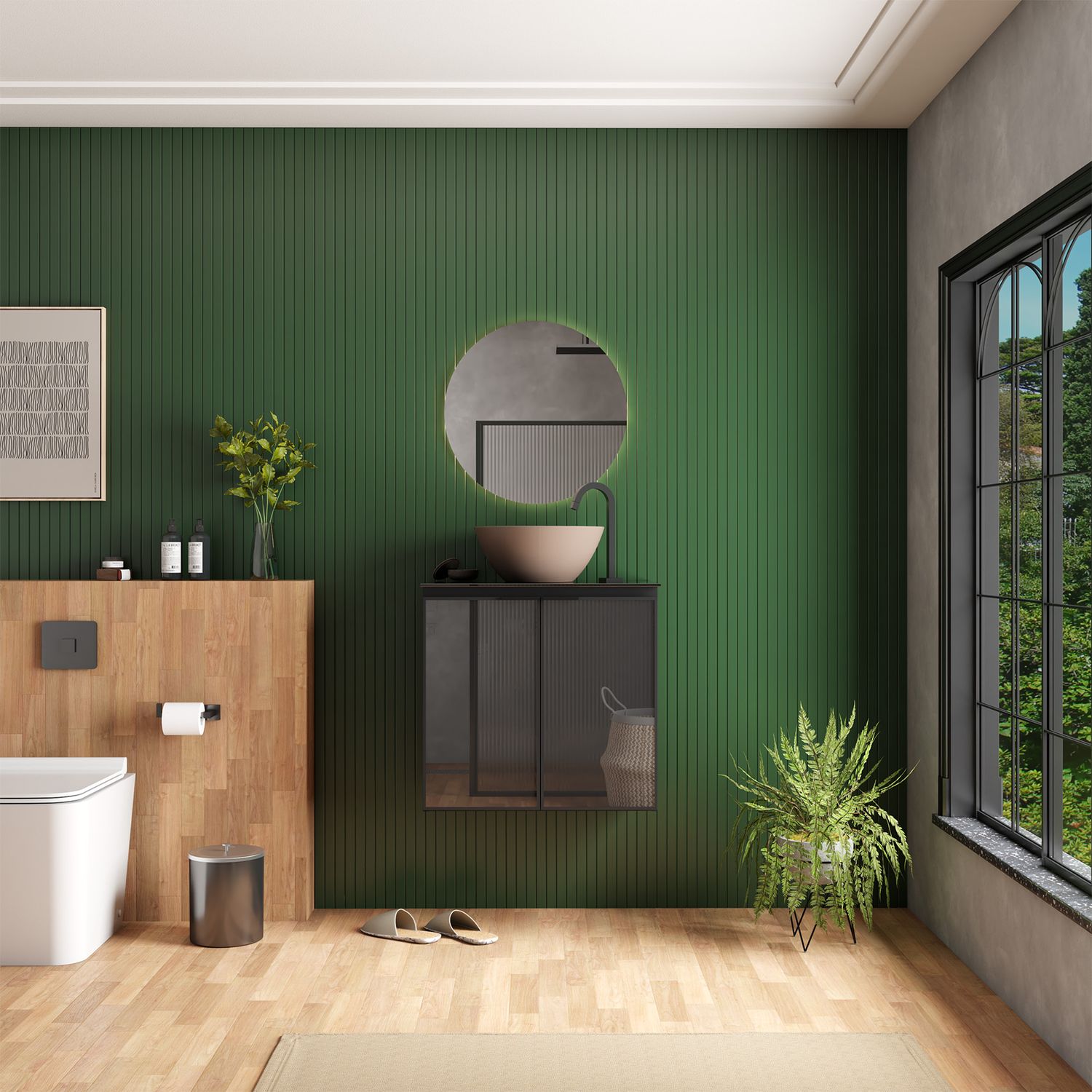 ANDROS 24 IN. WALL-MOUNT VANITY BLACK W/ GLASS DOORS + GLASS TOP