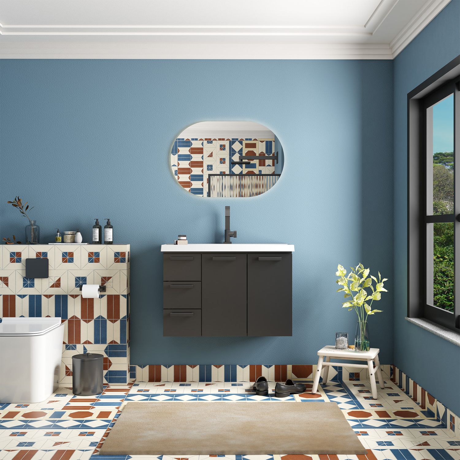 MILOS 32 IN. WALL-MOUNT VANITY BLACK W/ CULTURED MARBLE TOP