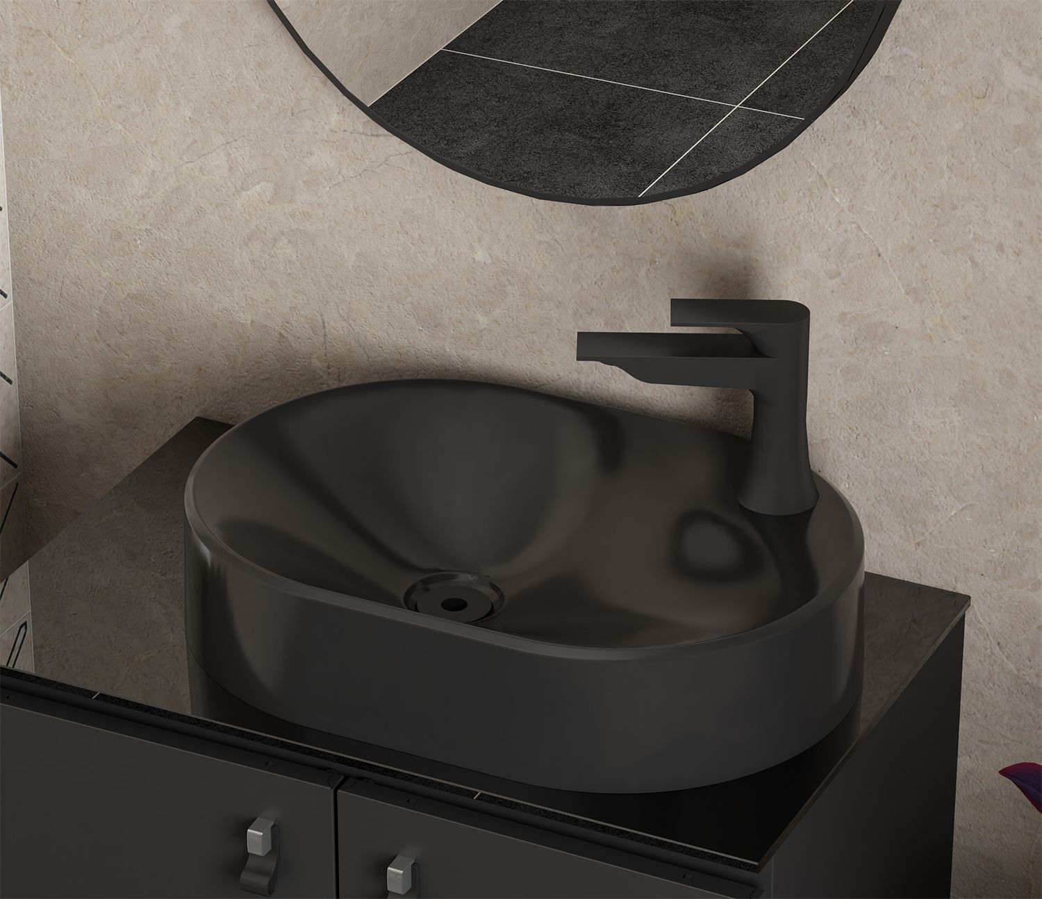 BALOS CULTURED MARBLE OVAL VESSEL SINK BLACK