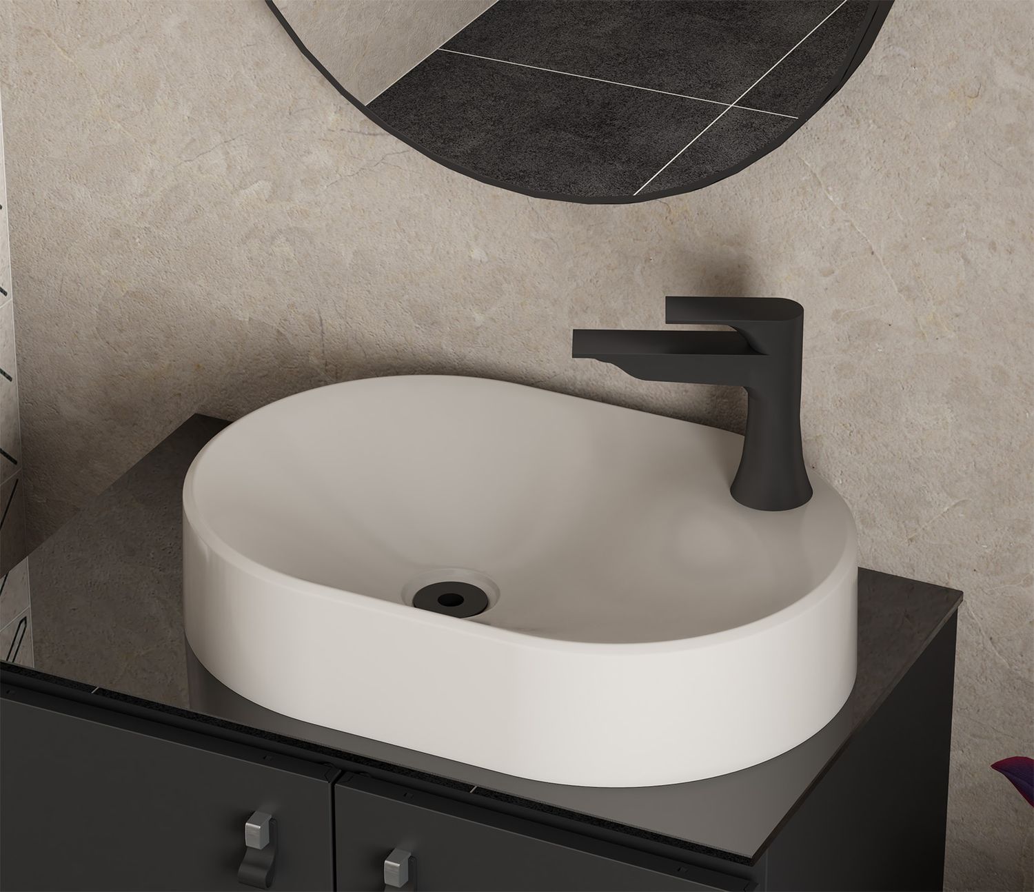 BALOS CULTURED MARBLE OVAL VESSEL SINK VANILLA