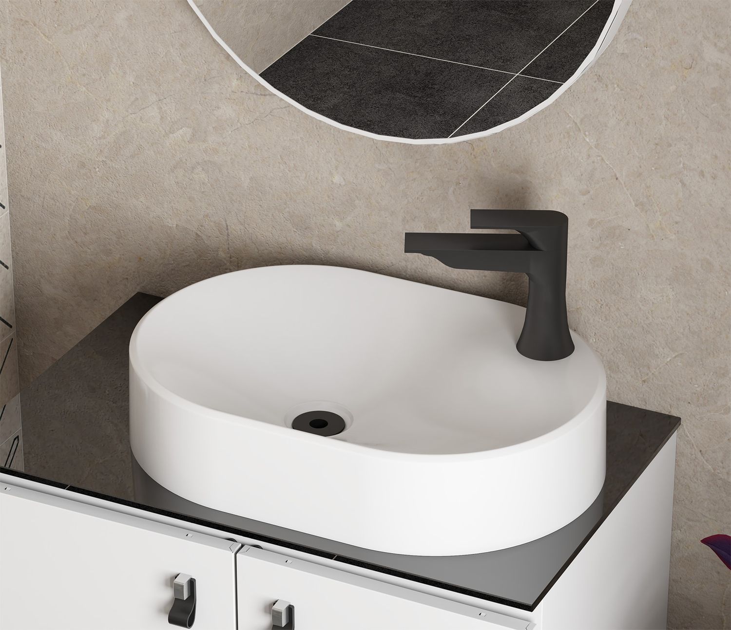 BALOS CULTURED MARBLE OVAL VESSEL SINK WHITE