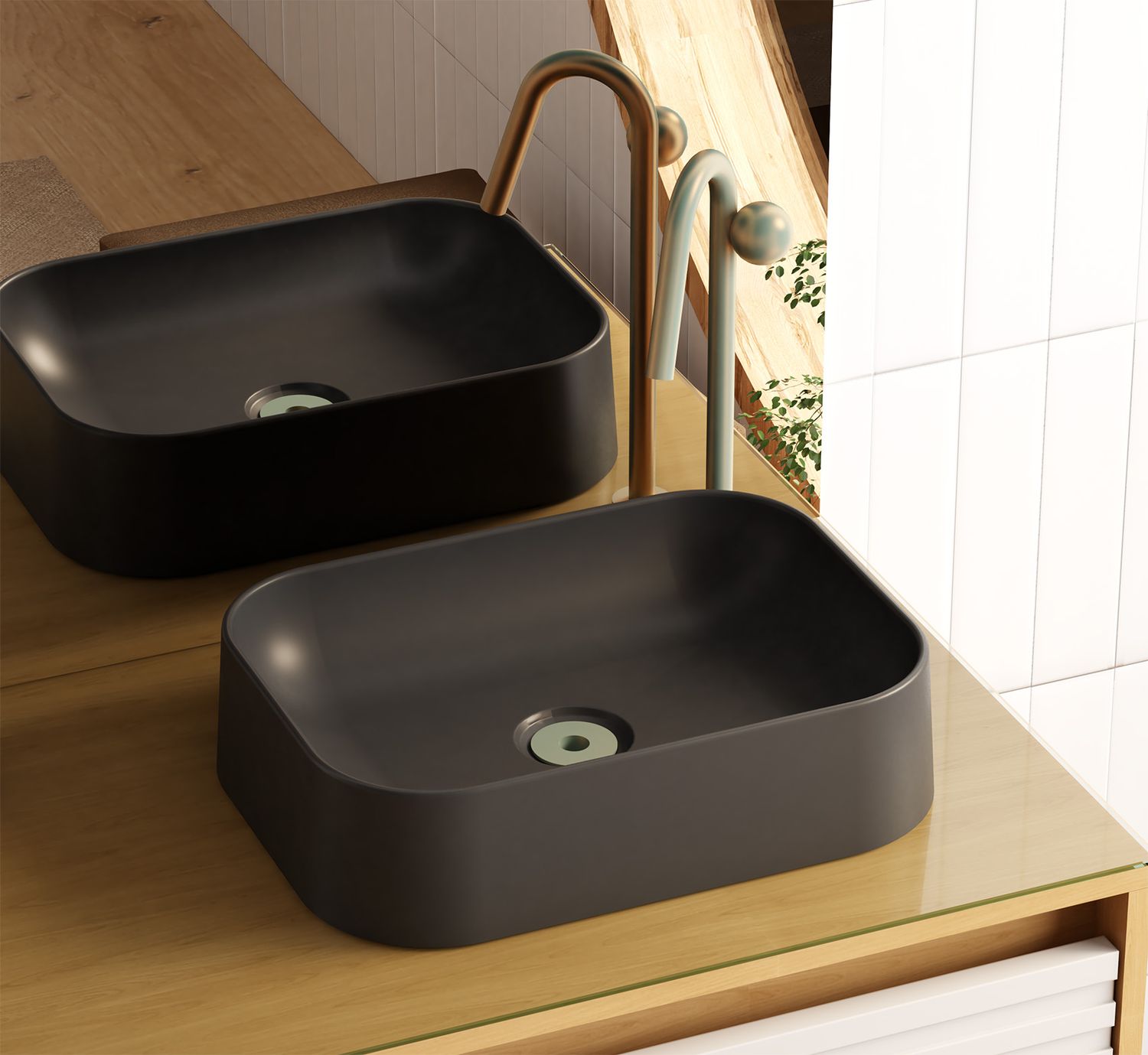 THASSOS CULTURED MARBLE RECTANGULAR VESSEL SINK BLACK
