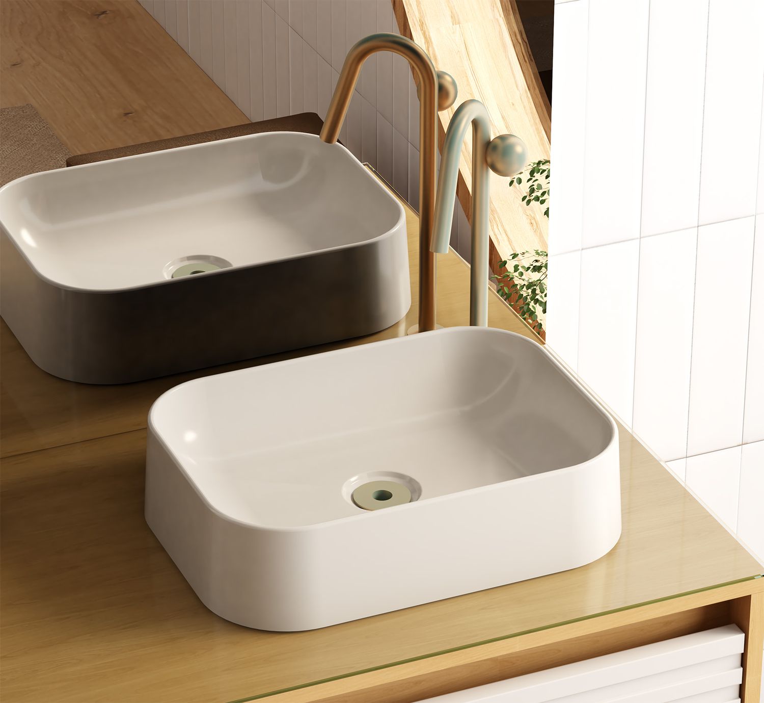 THASSOS CULTURED MARBLE RECTANGULAR VESSEL SINK VANILLA