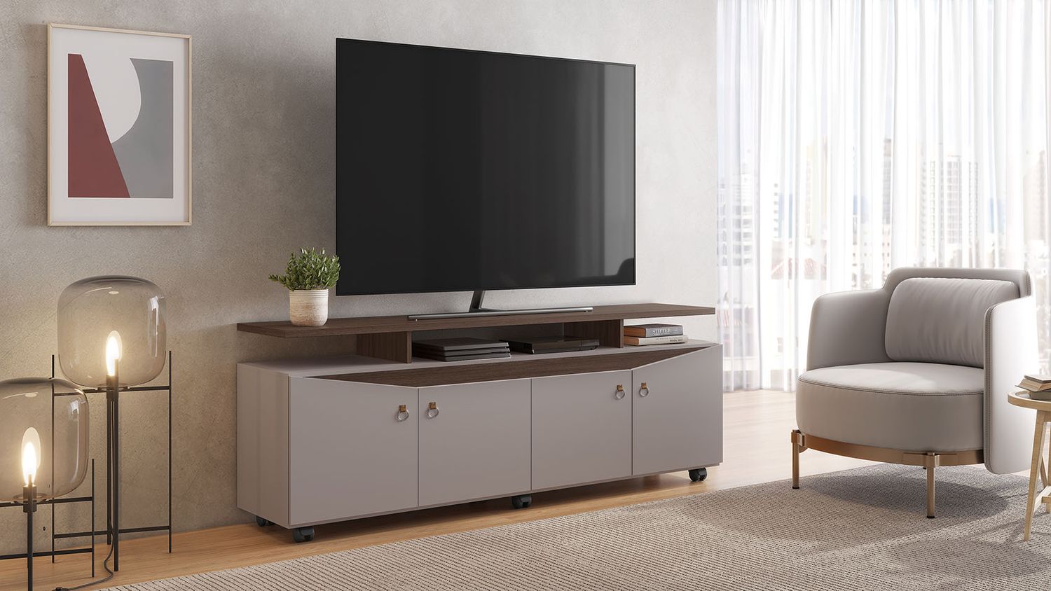 ISABELA TV STAND OFF WHITE/SOFT CAFFE
