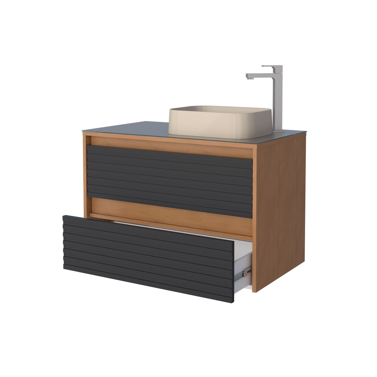 GIALOVA 32 IN. WALL-MOUNT VANITY BLACK/AMBER + GLASS TOP