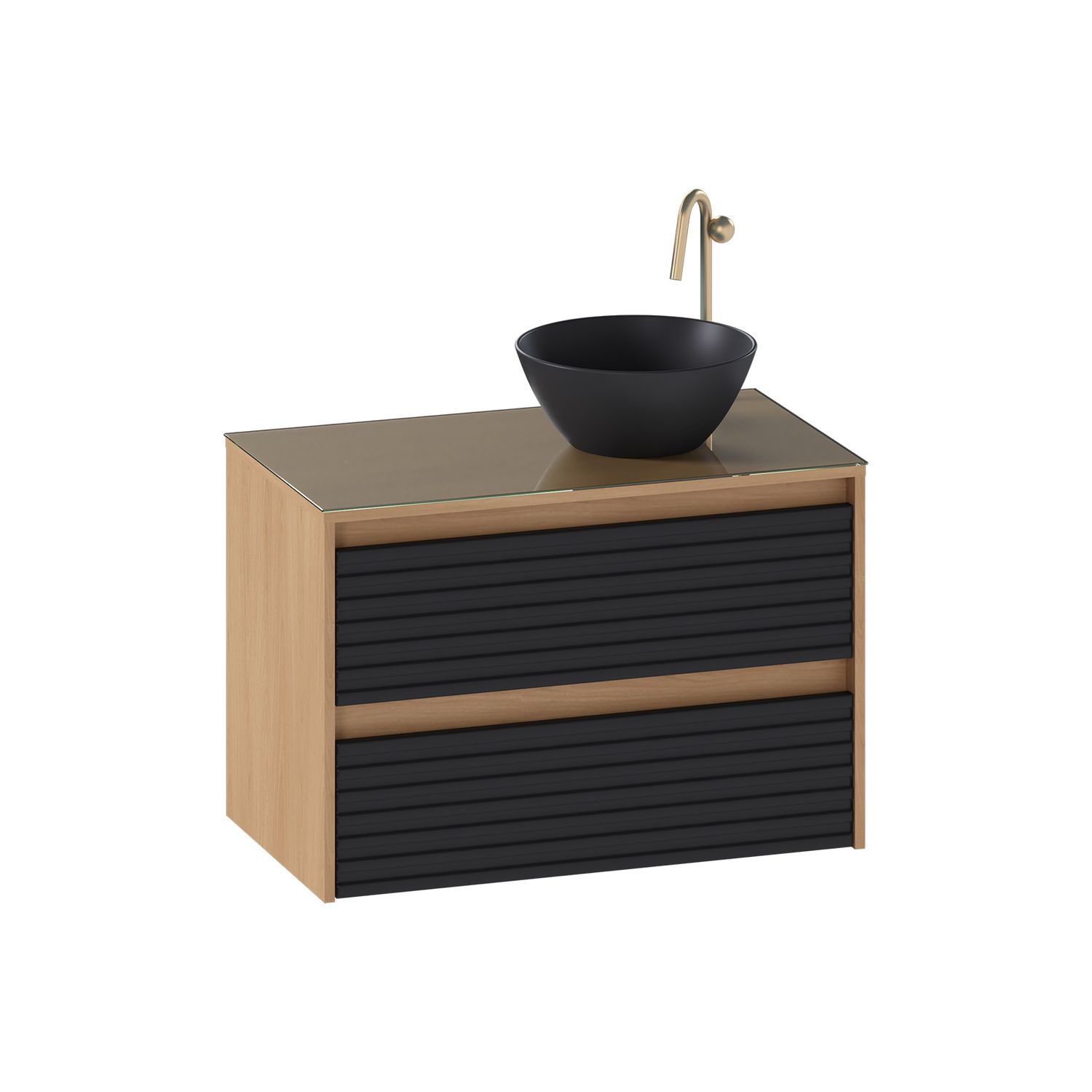 GIALOVA 32 IN. WALL-MOUNT VANITY BLACK/AMBER + GLASS TOP