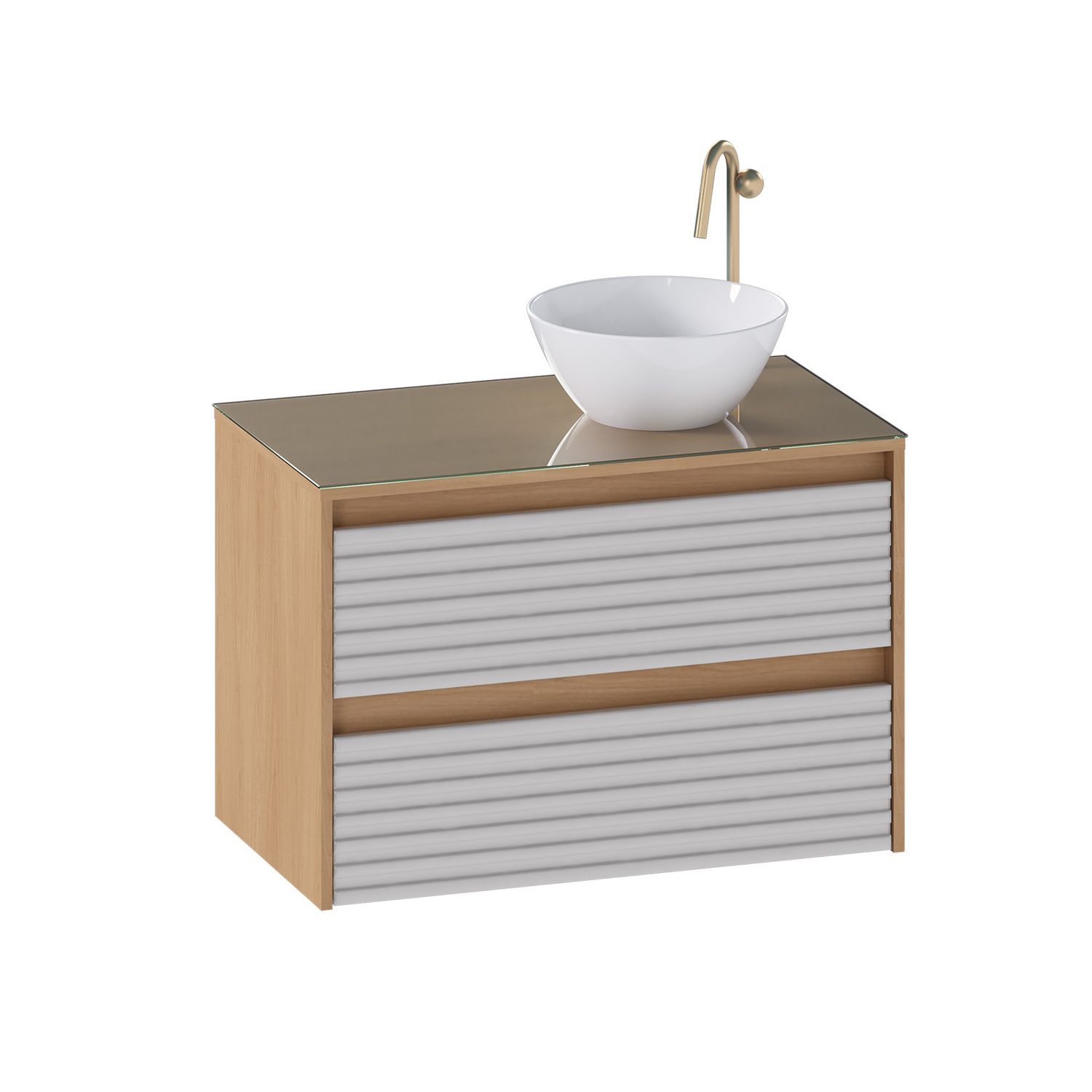 GIALOVA 32 IN. WALL-MOUNT VANITY OFF WHITE/AMBER + GLASS TOP