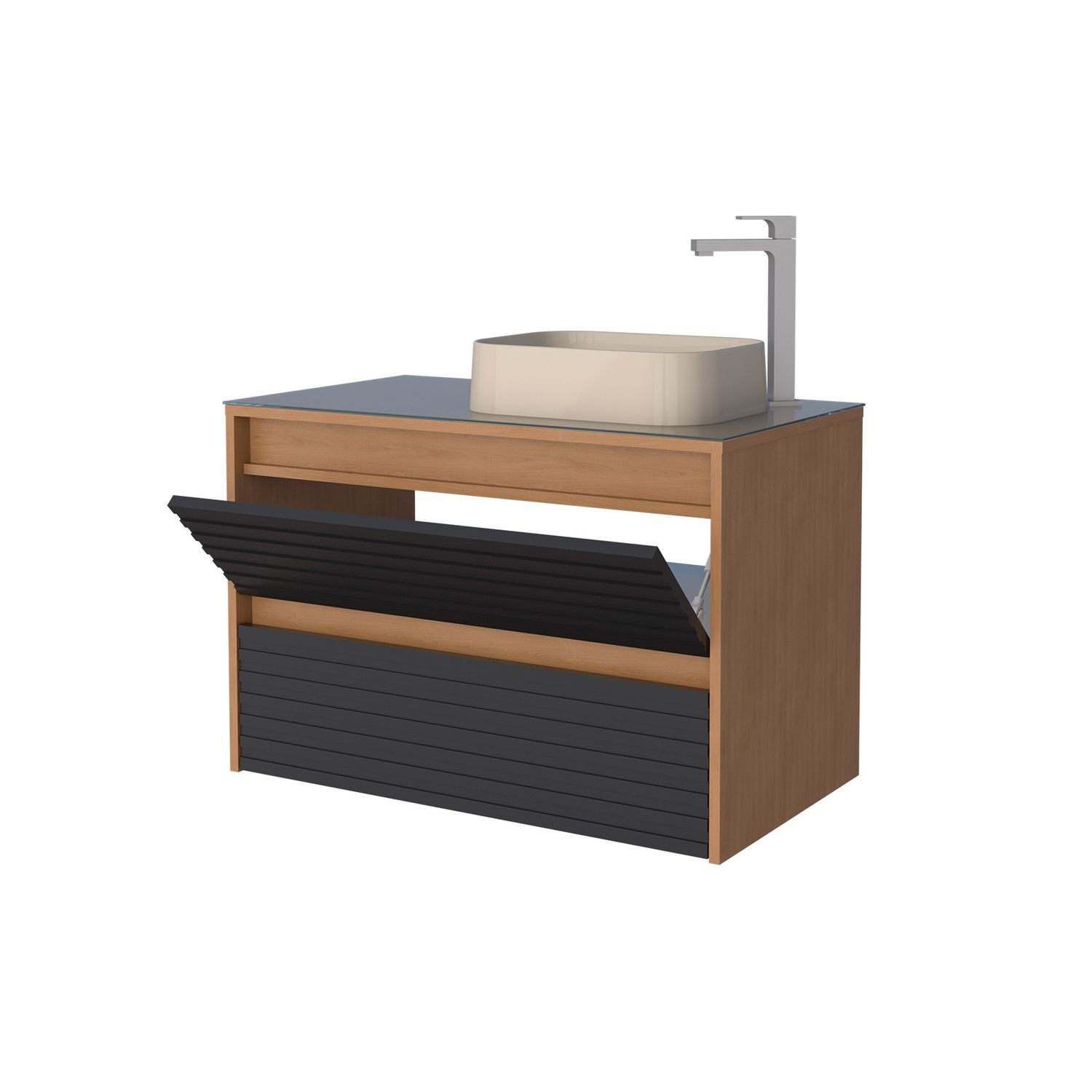 GIALOVA 32 IN. WALL-MOUNT VANITY BLACK/AMBER + GLASS TOP