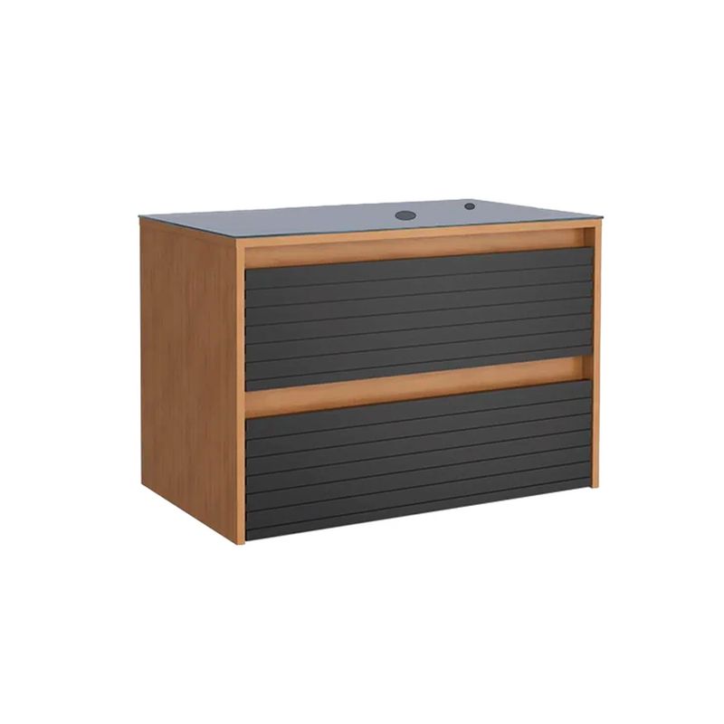 GIALOVA 32 IN. WALL-MOUNT VANITY BLACK/AMBER + GLASS TOP