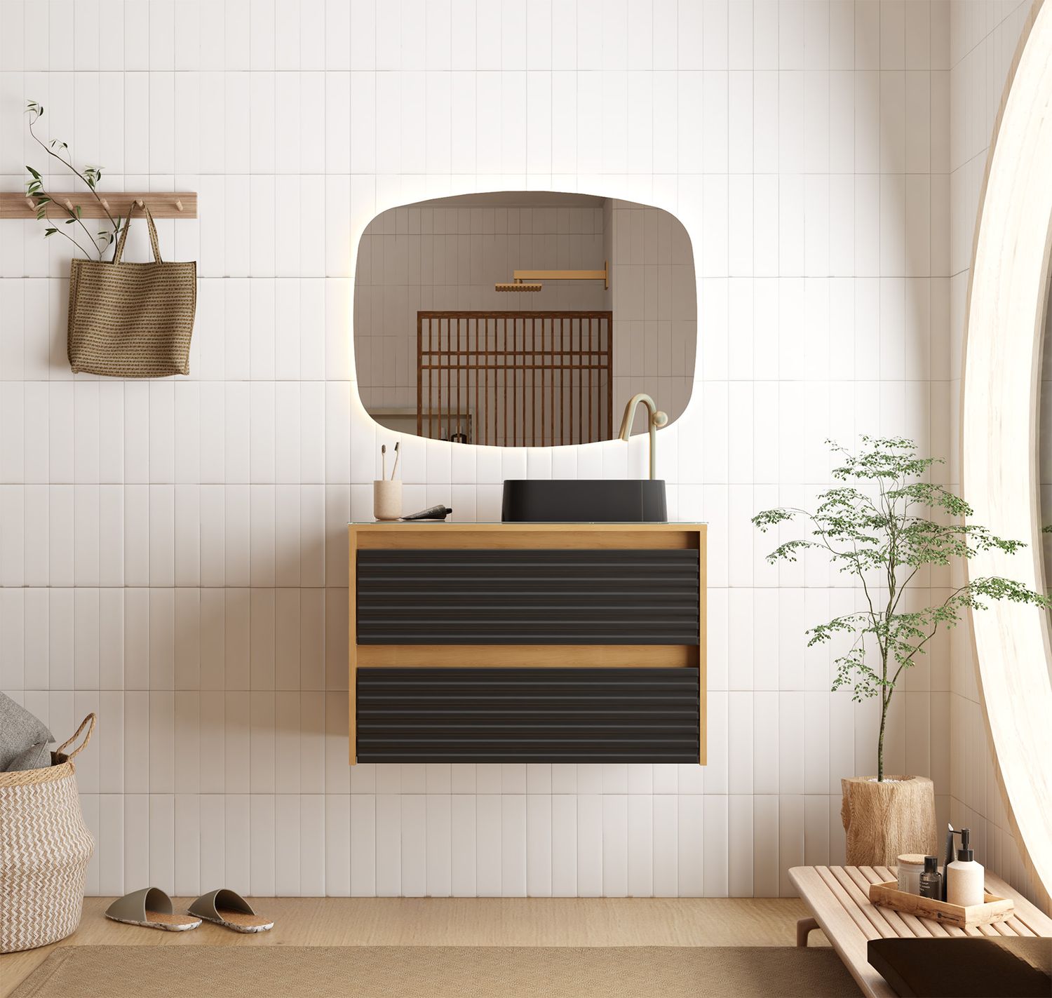 GIALOVA 32 IN. WALL-MOUNT VANITY BLACK/AMBER + GLASS TOP