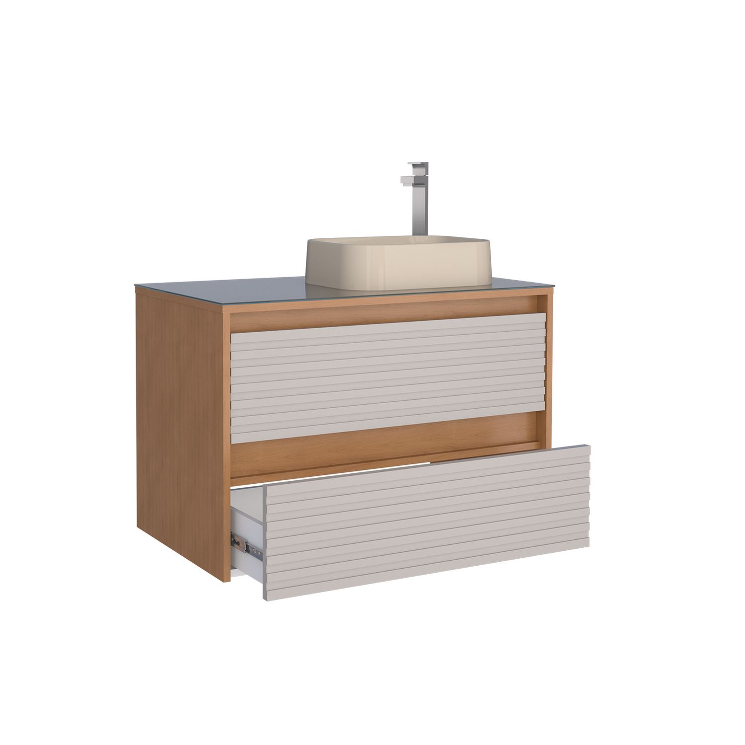 GIALOVA 32 IN. WALL-MOUNT VANITY OFF WHITE/AMBER + GLASS TOP