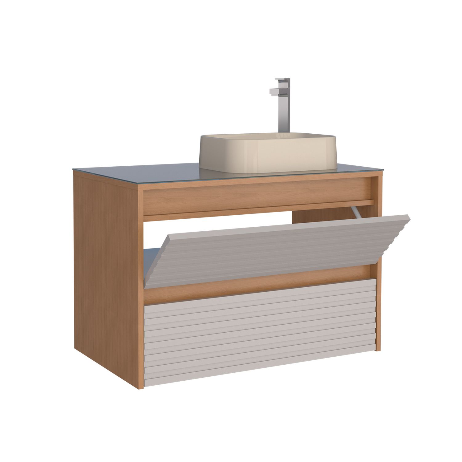 GIALOVA 32 IN. WALL-MOUNT VANITY OFF WHITE/AMBER + GLASS TOP