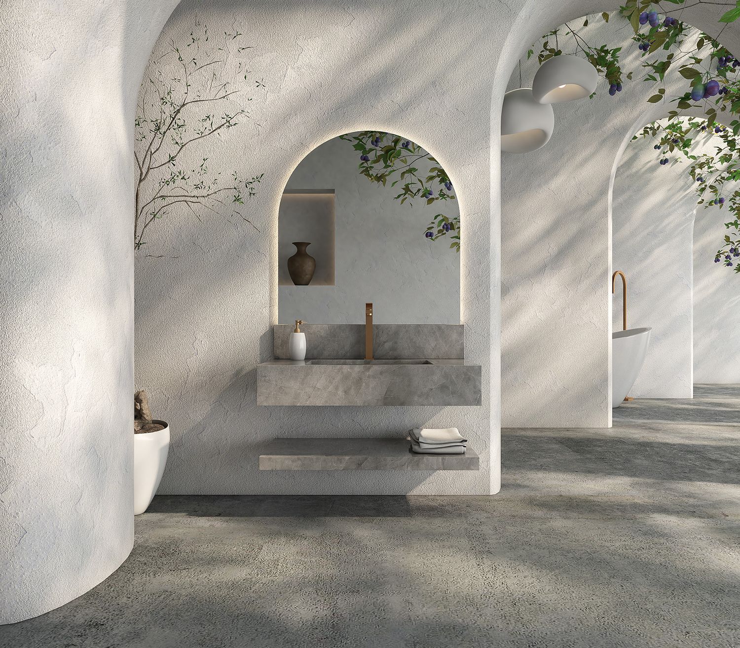 MONDELLO 32 IN. WALL-MOUNT PORCELAIN VANITY STONE GRAY