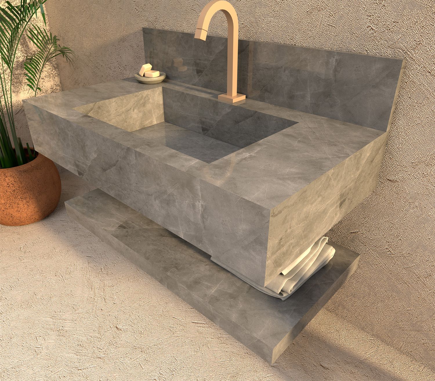 CAMOGLI 32 IN. WALL-MOUNT PORCELAIN VANITY STONE GRAY