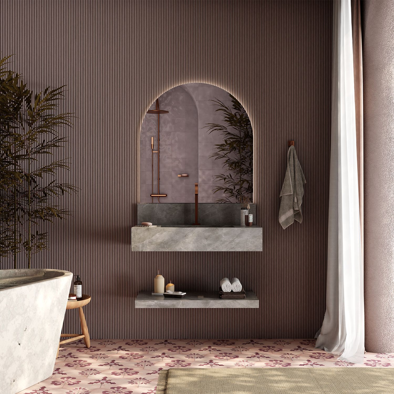 31 IN. PORCELAIN VANITY SHELF STONE GRAY