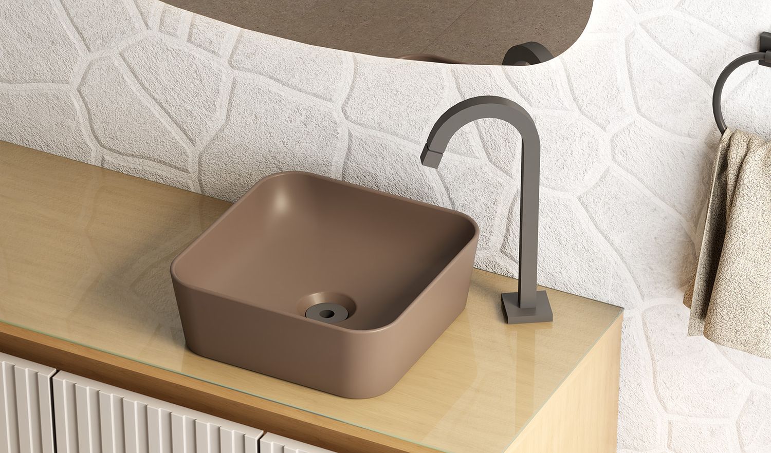 RIMINI CERAMIC SQUARE VESSEL SINK BROWN