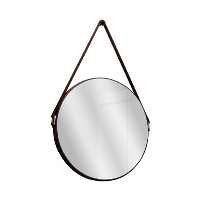THAMES ROUND MIRROR W/ LEATHER STRAP BLACK