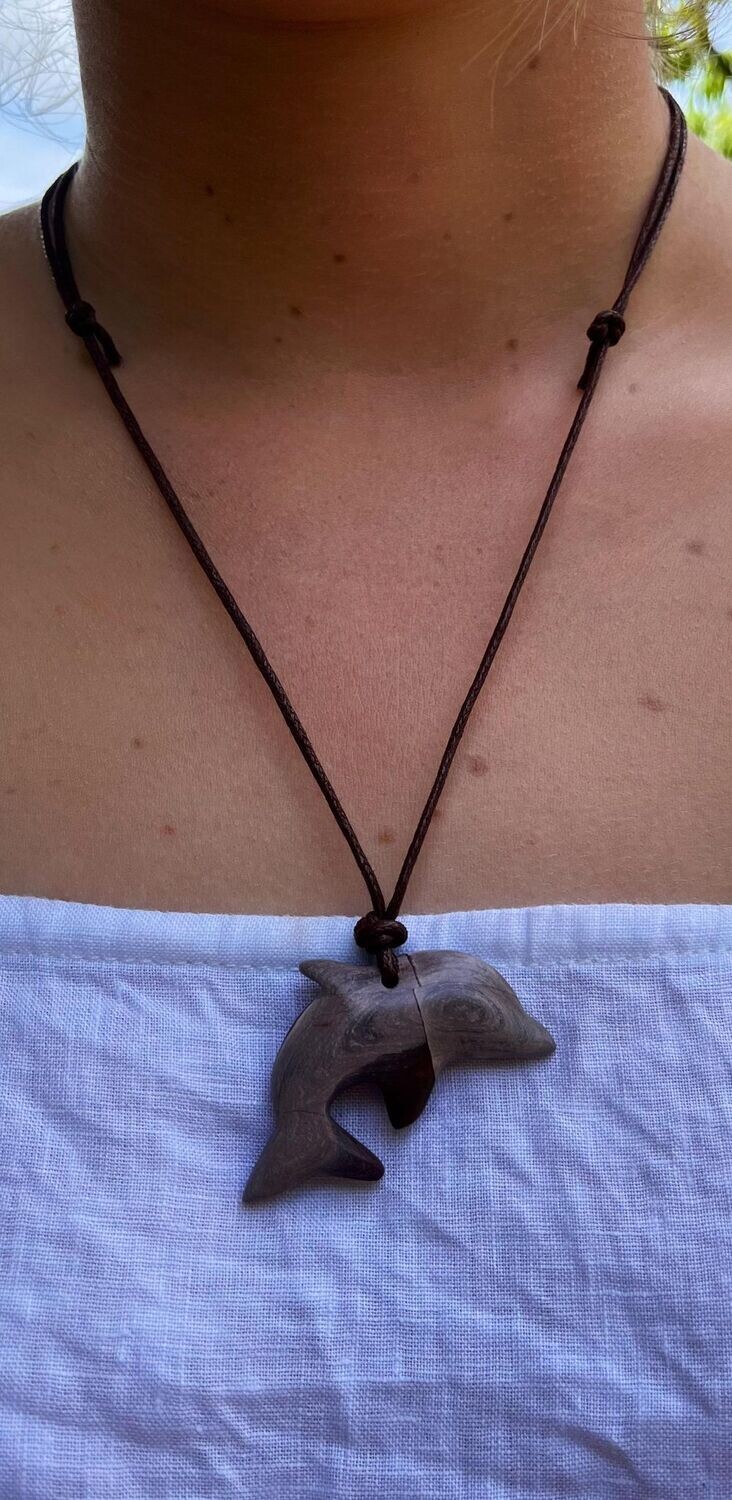 Adjustable Ribbon Stone Dolphin Pendant