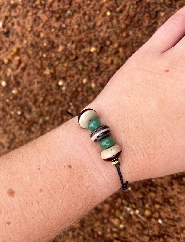 Adjustable Zebra Stone and Chrysoprase Bead Bracelet