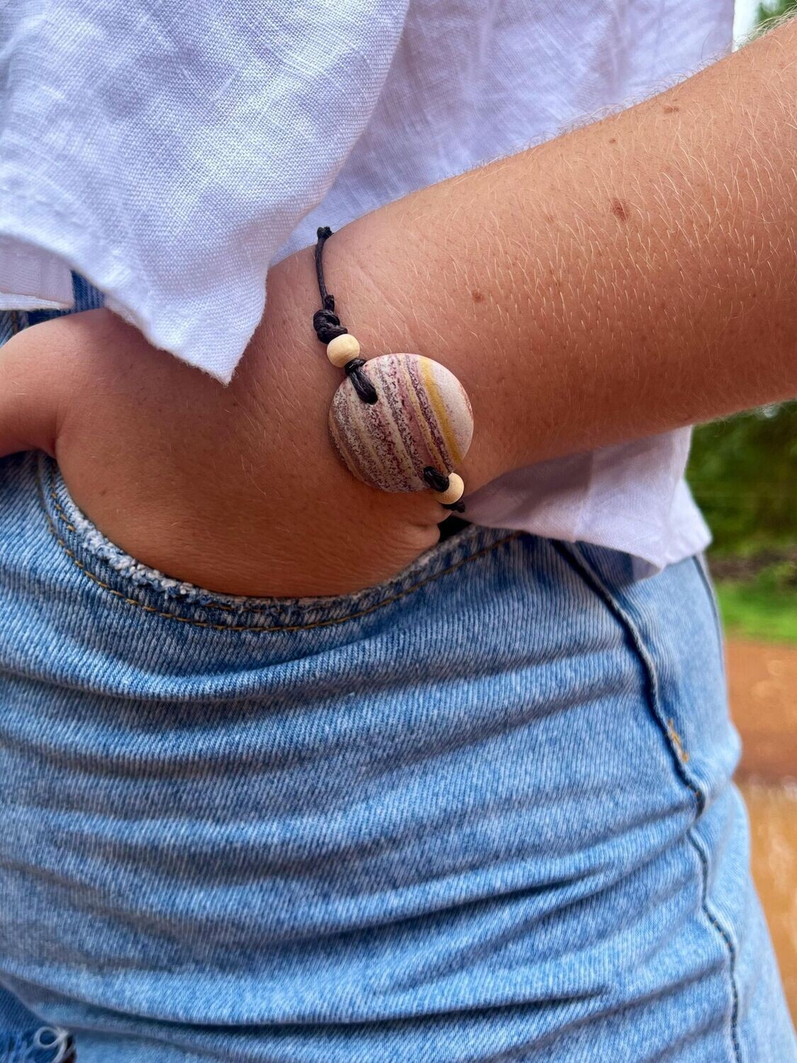 Adjustable Rainbow Stone with Wooden Bead Bracelet