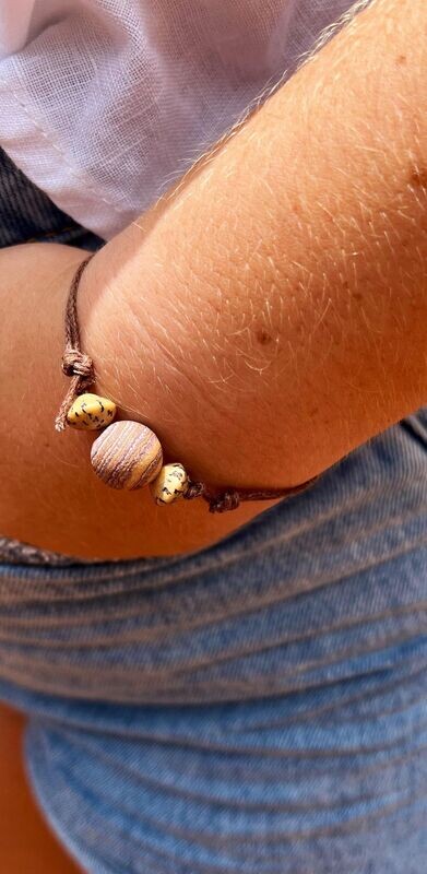 Adjustable Rainbow Stone and Wooden Bead Bracelet