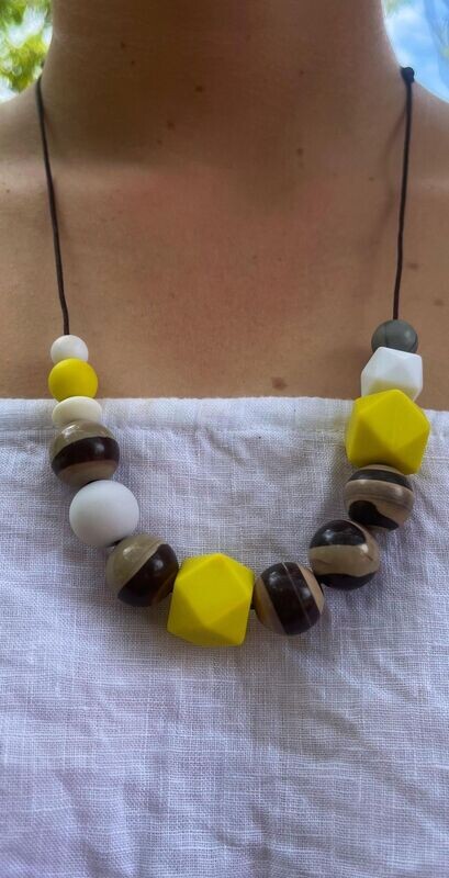Adjustable Zebra Stone and Silicone Bead Necklace