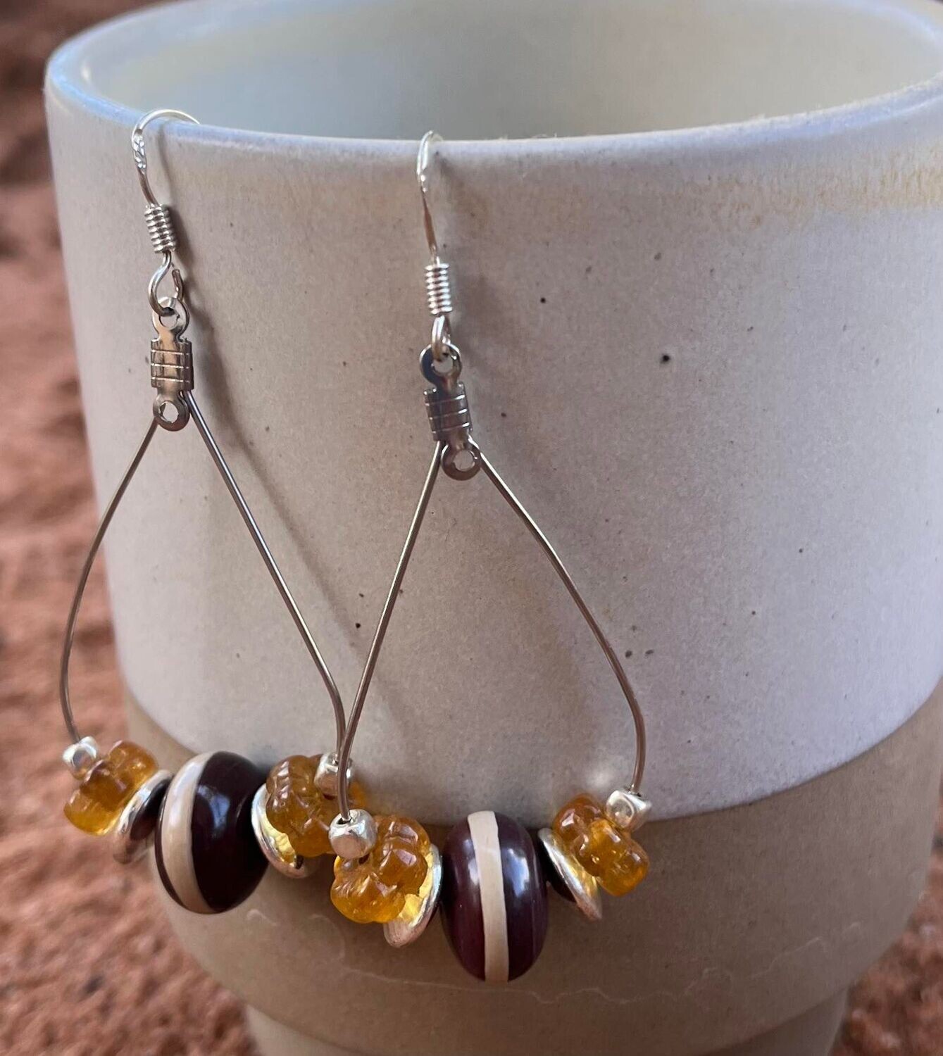 Zebra Stone with Yellow decorative Bead Earrings