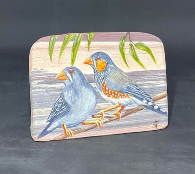 Zebra Finches painted on Ribbon Stone