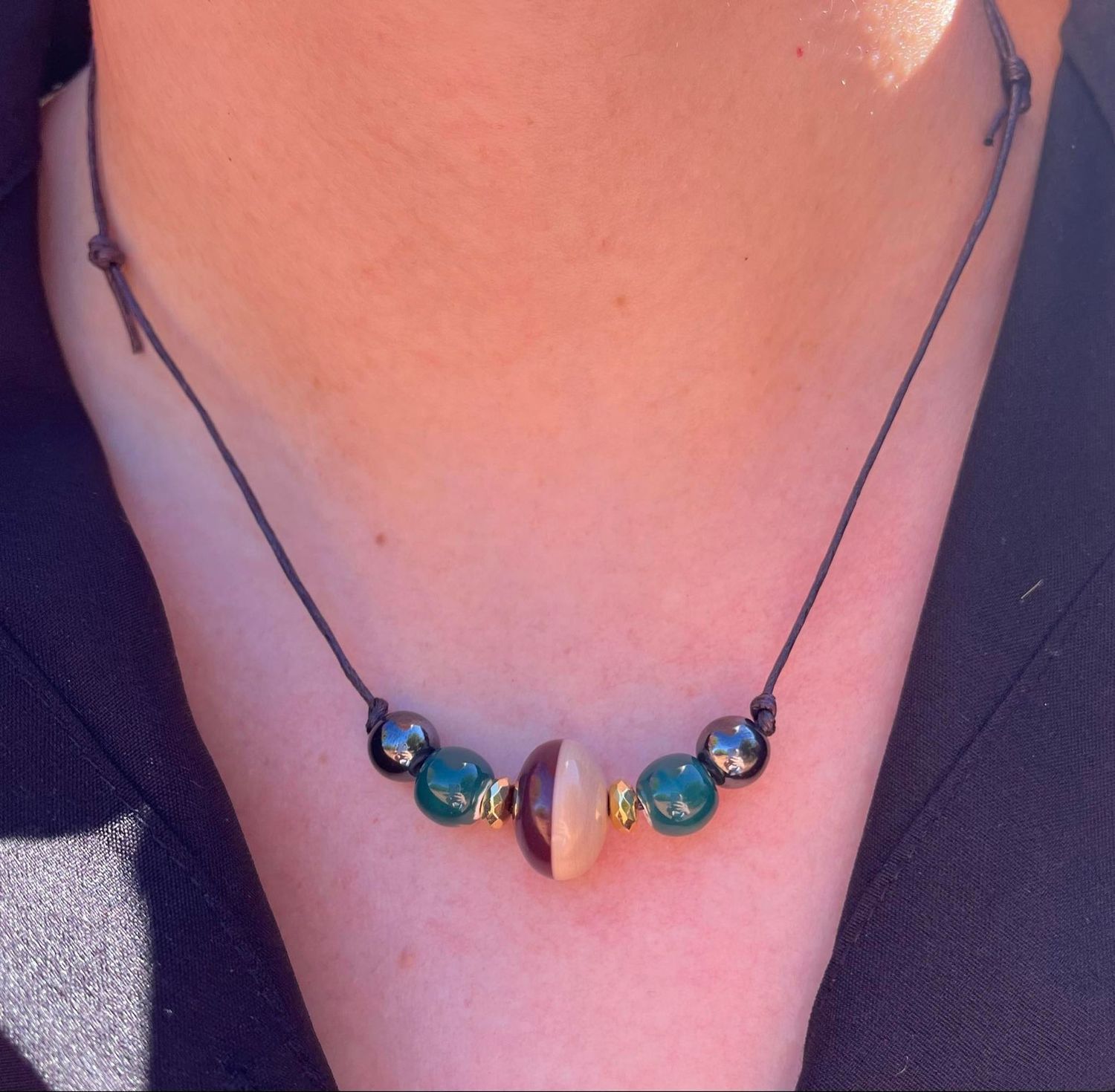 Adjustable Zebra Bead Necklace