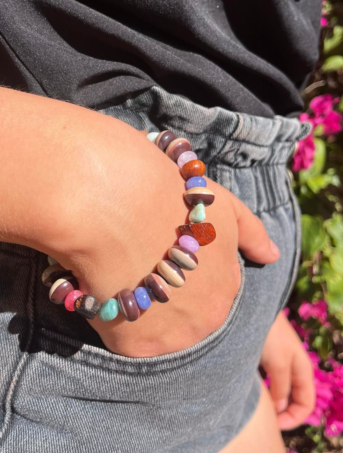 Zebra Rock Beaded Bracelet