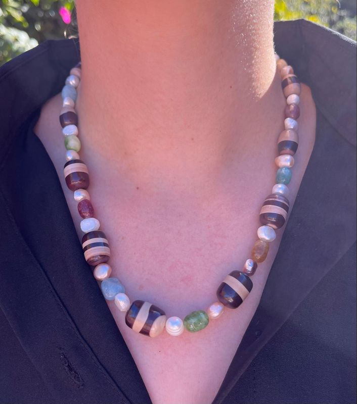 Zebra Rock Beaded Necklace