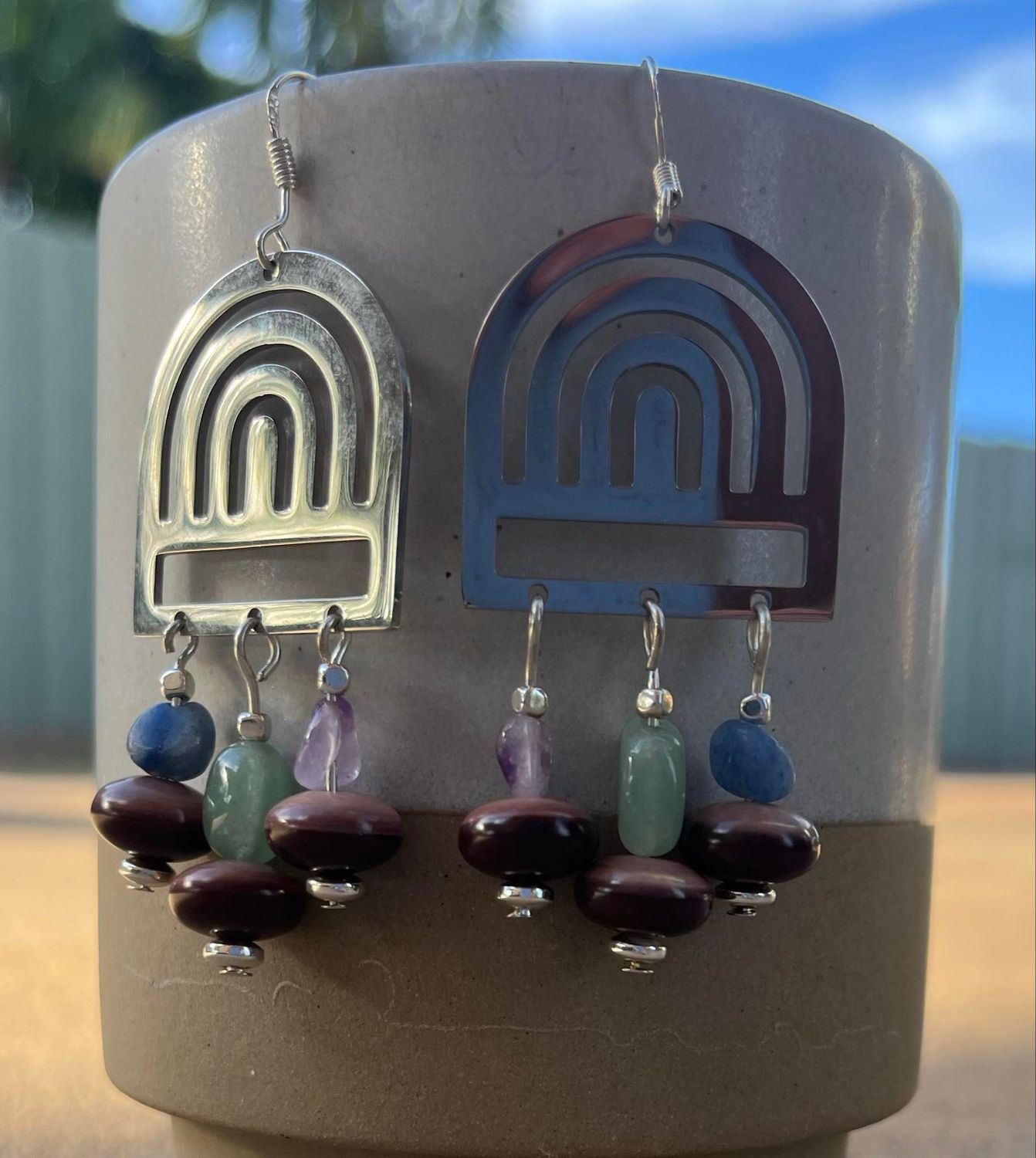 Zebra Rock Bead & Stainless Steel Earrings