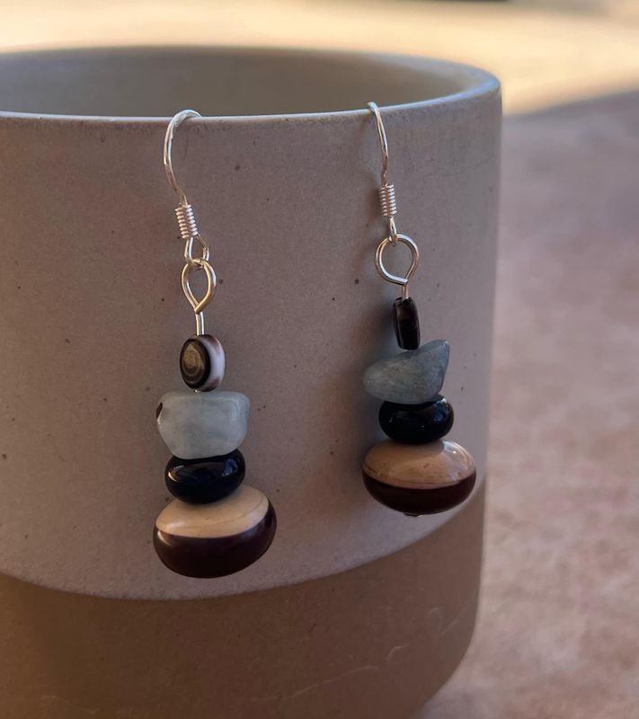 Zebra, Aquarmarine bead earrings