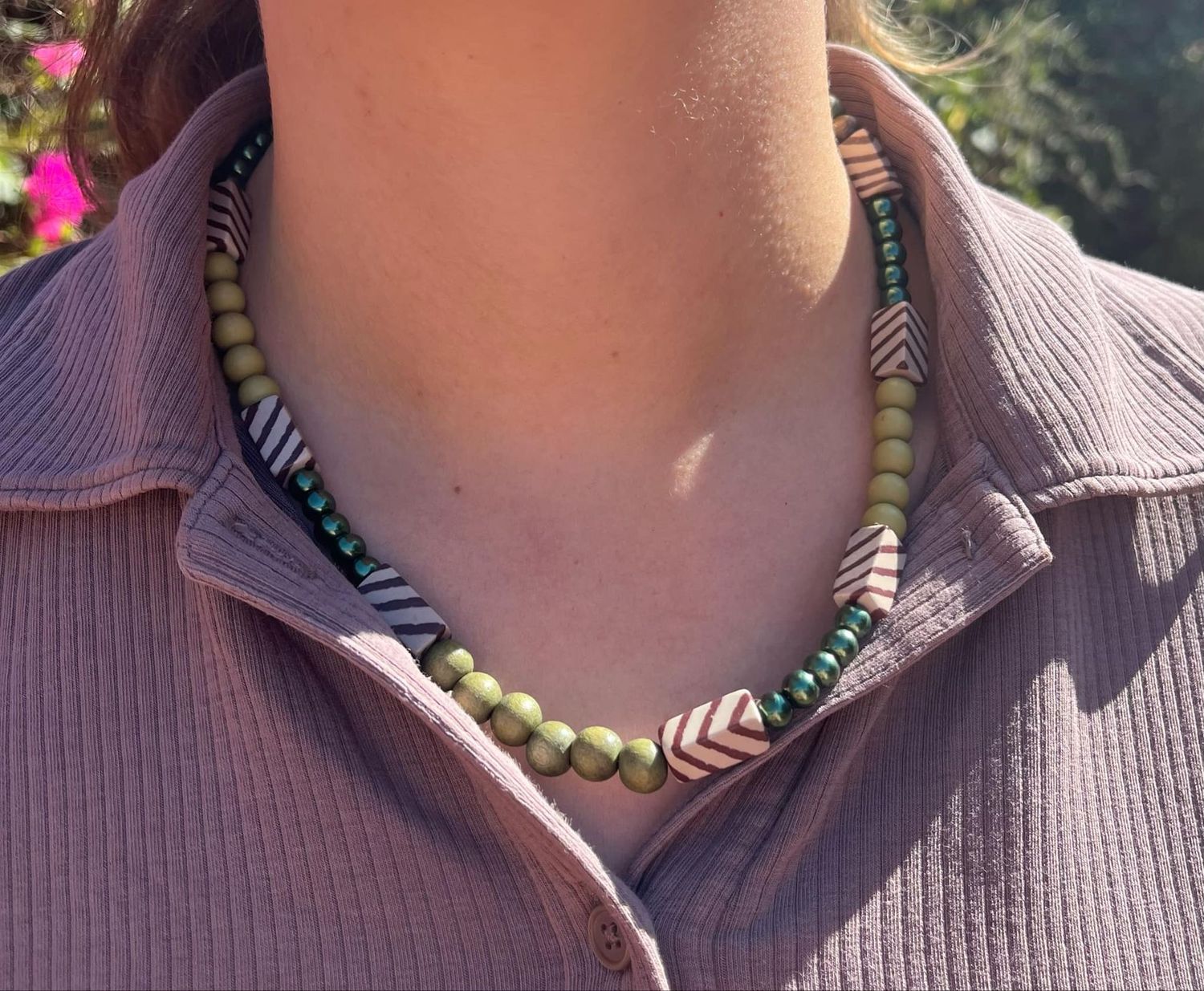 Zebra rock with assorted decorative bead Necklace