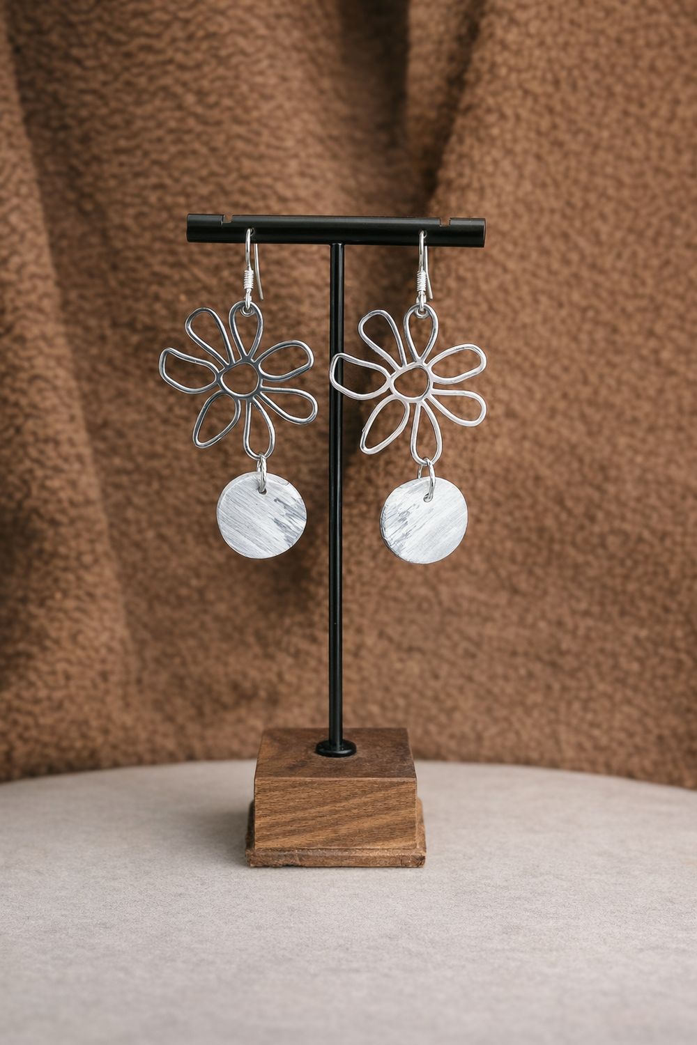 Ribbon Stone & Stainless-steel flower Earrings