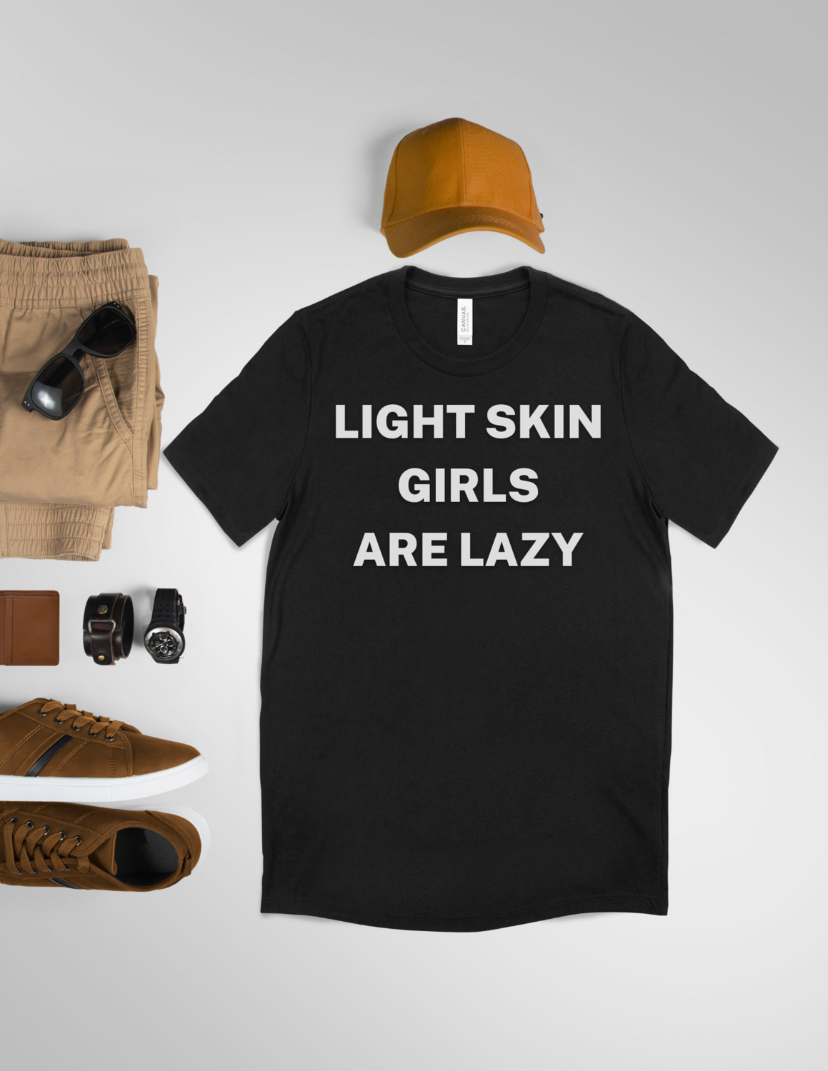 LIGHTSKIN GIRLS ARE LAZY - T-Shirt, Color: Black, Size: S