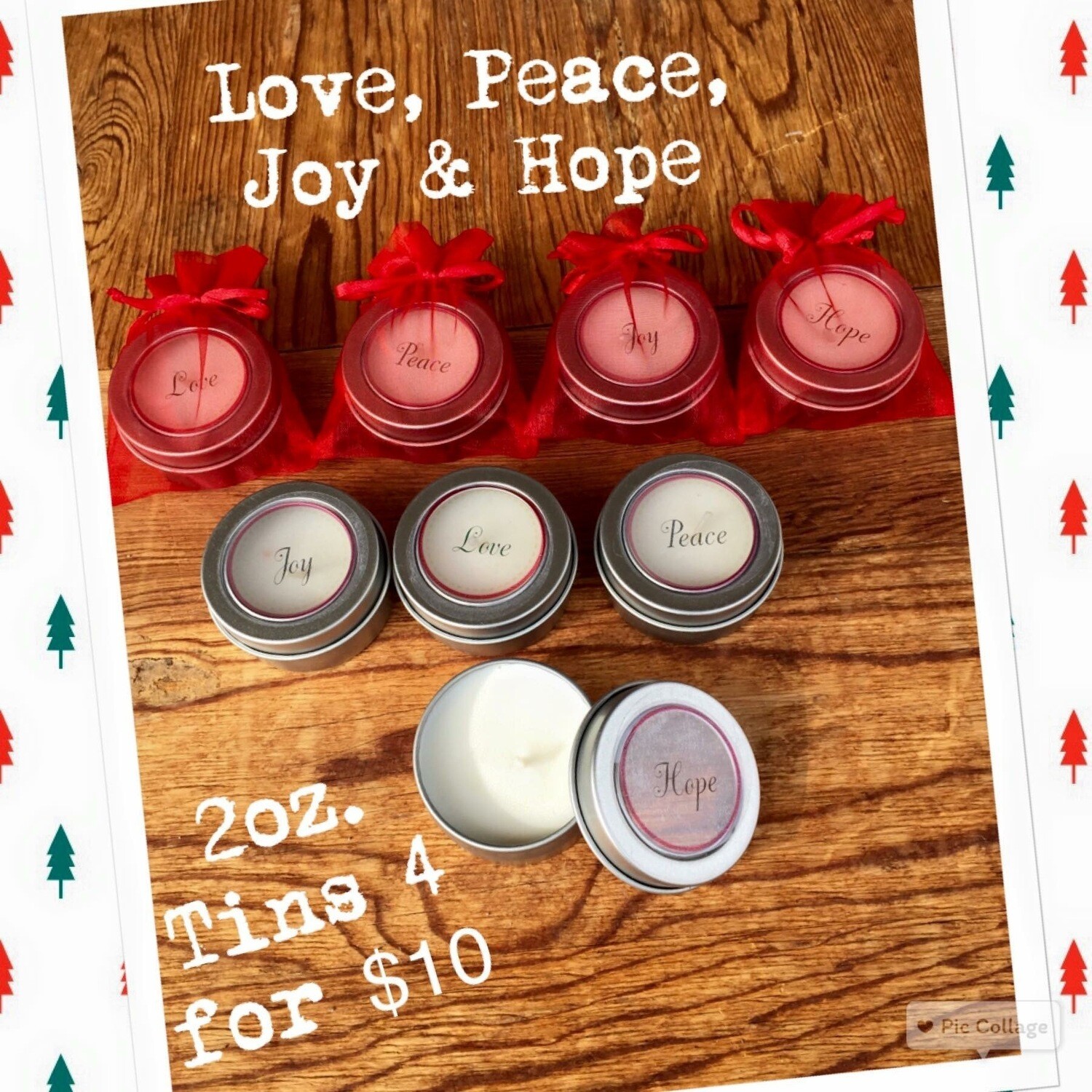 LOVE -PEACE-JOY-HOPE 2 oz. Soy Travel Tin set of 4