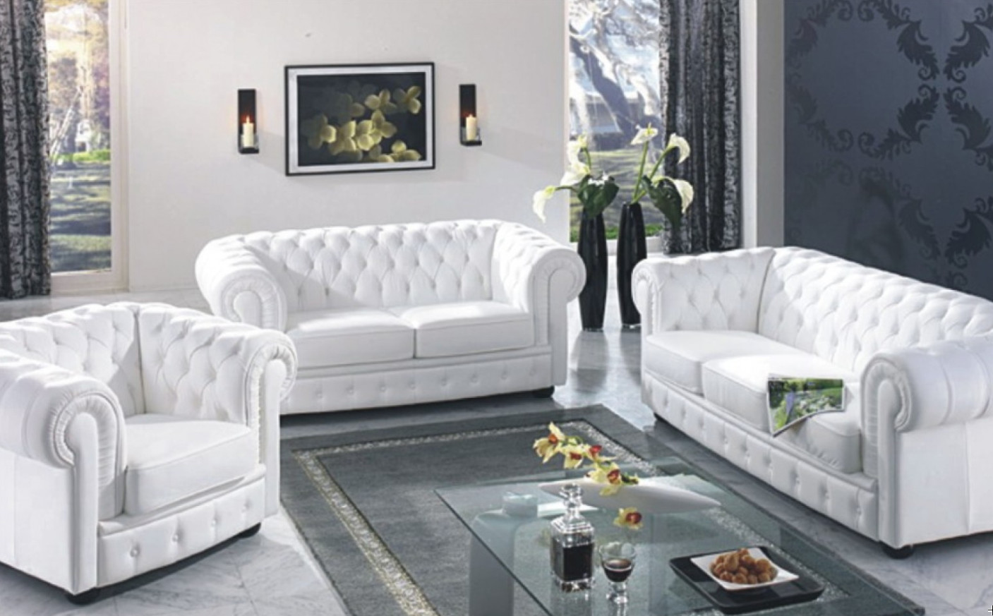 B635 Living Room Set, Full Leather, White by 10245 COLLINS AVENUE FURNITURES