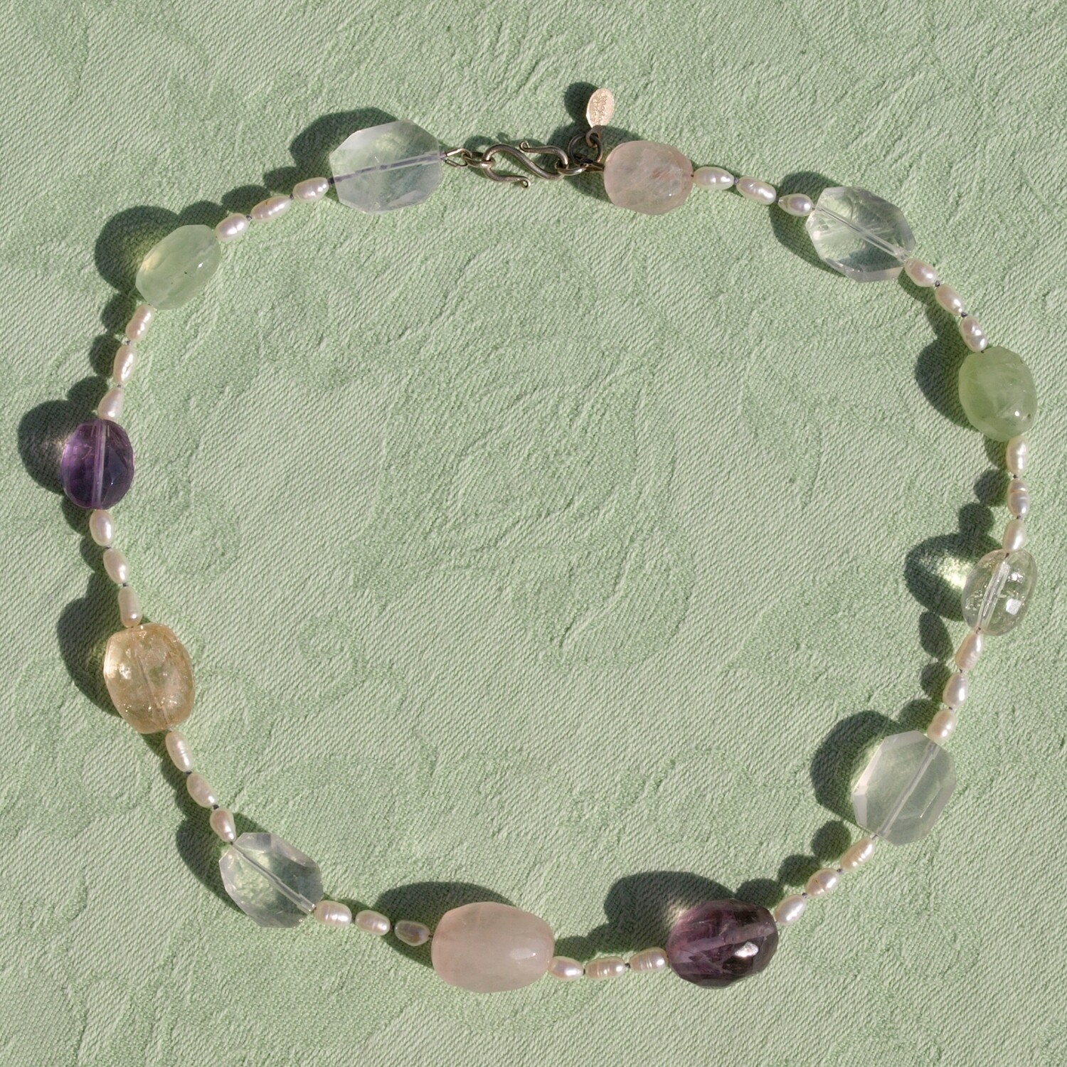 Pearl, Amethyst, Rose Quartz & Solid Silver Necklace