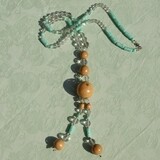 Extra Long Statement Necklace - Unique Design - Vintage Beads - Turquoise &amp; Crystal