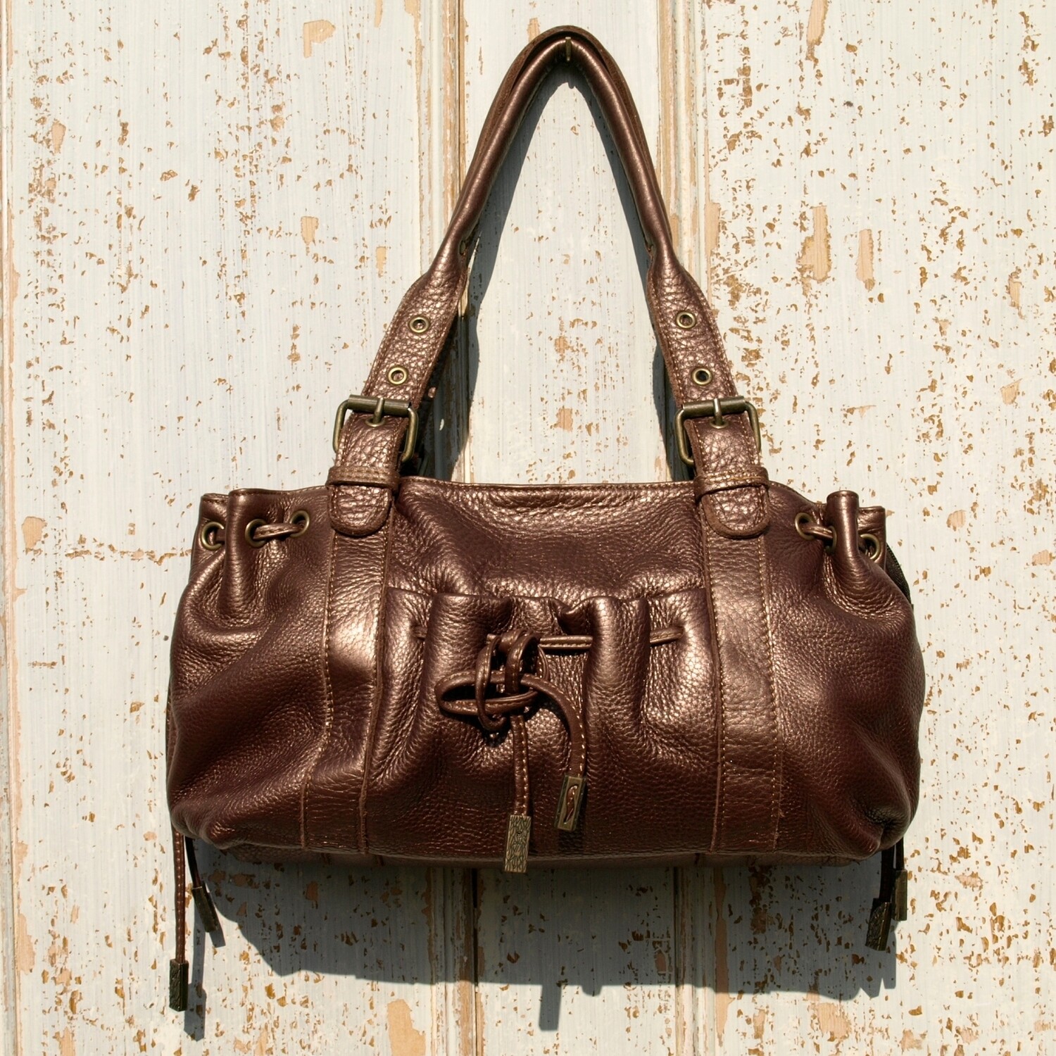 Sabrina Metallic Brown Soft Leather Shoulder Bag