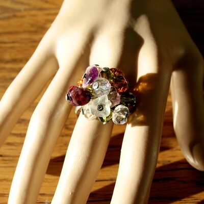 Solid Silver & Gemstone & Glass Ladies Spanish Ring