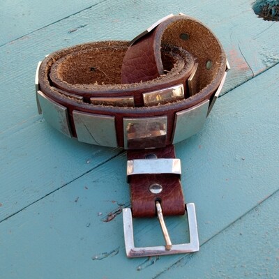 Small Ladies Thick Brown Hide Leather & Metal Belt